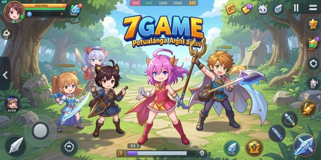 Gameplay dinamis dan karakter anime penuh warna dalam 7GAME.