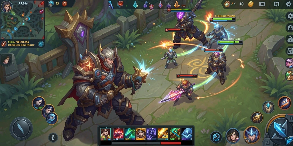 Tampilan gameplay seru di PP444 dengan aksi MOBA yang mendebarkan.